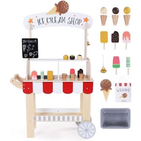 عربة آيس كريم خشبية للأطفال من لابيب، شاحنة آيس كريم للأطفال الصغار، حامل لعب تظاهري للأطفال بعمر 3-8 سنوات، عربة لعب الآيس كريم للأطفال مع سبورة سوداء، جرس حلقي، مصاصة ثلج لعمر 36 شهرًا+ بنات وأولاد in Kuwait