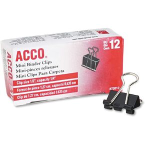 ACCO 72010 Binder Clips, Mini, 1/2-Inch W, 1/4-Inch Capacity, 12/DZ, BKSR Set of 2