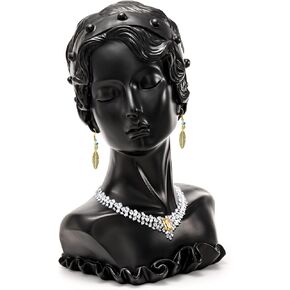 SOUJOY Jewelry Display Stand, Beauty Bust Mannequin Earring Stand, Black Resin Pendant, Boutique Display Holder Organizer for Show Jewelry, Necklace, Earrings, Rings