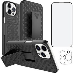 Ailiber Compatible with iPhone 15 Pro Max Case, iPhone 15 Pro Max Holster Case with Screen Protector, Swivel Belt Clip Kickstand, Slim Full Body Shockproof Phone Cover for iPhone15 Max Pro 6.7"-Black