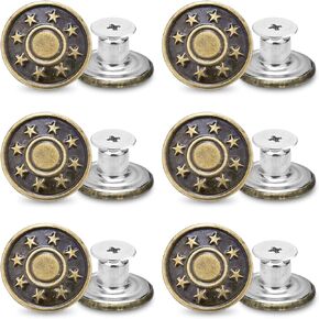 24 Pcs 17mm Jeans Button Replacement, Metal Buttons for Jeans No-Sew Nailess Removable Button for Jacket Coat, Loose Jeans, Pants DIY Sewing Replacement (Black)