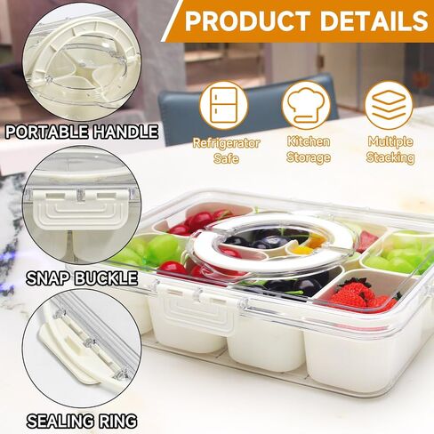 Yuroochii Divided Serving Tray with Handle - Lid & Removable Snack Box 8 Compartment Fruit Container Food Storage Snackle Lunch Organizer Fridge Platter Charcuterie Holder for Travel Candy Party Salad in Saudi Arabia