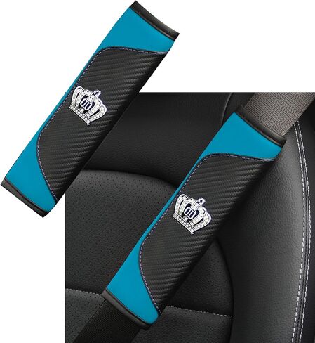 Car Seat Belt Cover, Carbon Fiber Safety Seatbelt Shoulder Strap Covers, Diamond Crown Gear Shifter Cover, Car Safety Strap Covers Car Interior Accessories Fit for Cars, SUVS, Trucks (Black) in Kuwait