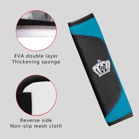 Car Seat Belt Cover, Carbon Fiber Safety Seatbelt Shoulder Strap Covers, Diamond Crown Gear Shifter Cover, Car Safety Strap Covers Car Interior Accessories Fit for Cars, SUVS, Trucks (Black) in Kuwait