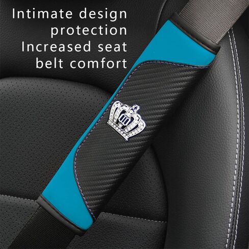 Car Seat Belt Cover, Carbon Fiber Safety Seatbelt Shoulder Strap Covers, Diamond Crown Gear Shifter Cover, Car Safety Strap Covers Car Interior Accessories Fit for Cars, SUVS, Trucks (Black) in Kuwait