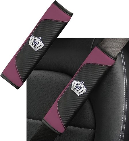 Car Seat Belt Cover, Carbon Fiber Safety Seatbelt Shoulder Strap Covers, Diamond Crown Gear Shifter Cover, Car Safety Strap Covers Car Interior Accessories Fit for Cars, SUVS, Trucks (Black) in Kuwait