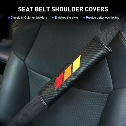 وسادات كتف حزام الأمان ثلاثية الألوان لسيارة Toyota Tacoma 4Runner Tundra Rav4 Highlander، أغطية حزام الأمان الجلدية مع شعار مطرز كلاسيكي قديم (زوج واحد، أحمر/برتقالي/أصفر) in Kuwait