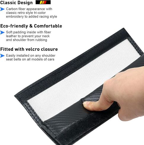 وسادات كتف حزام الأمان ثلاثية الألوان لسيارة Toyota Tacoma 4Runner Tundra Rav4 Highlander، أغطية حزام الأمان الجلدية مع شعار مطرز كلاسيكي قديم (زوج واحد، أحمر/برتقالي/أصفر) in Kuwait