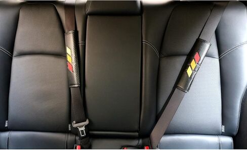 وسادات كتف حزام الأمان ثلاثية الألوان لسيارة Toyota Tacoma 4Runner Tundra Rav4 Highlander، أغطية حزام الأمان الجلدية مع شعار مطرز كلاسيكي قديم (زوج واحد، أحمر/برتقالي/أصفر) in Kuwait