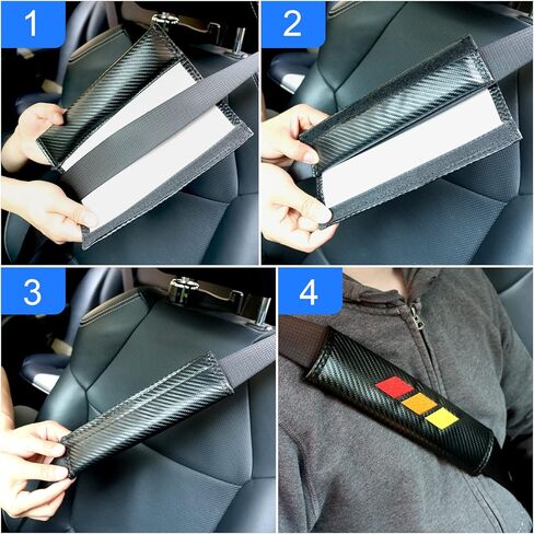 وسادات كتف حزام الأمان ثلاثية الألوان لسيارة Toyota Tacoma 4Runner Tundra Rav4 Highlander، أغطية حزام الأمان الجلدية مع شعار مطرز كلاسيكي قديم (زوج واحد، أحمر/برتقالي/أصفر) in Kuwait