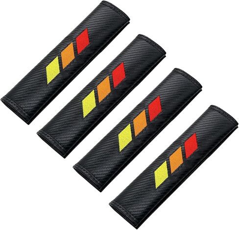 وسادات كتف حزام الأمان ثلاثية الألوان لسيارة Toyota Tacoma 4Runner Tundra Rav4 Highlander، أغطية حزام الأمان الجلدية مع شعار مطرز كلاسيكي قديم (زوج واحد، أحمر/برتقالي/أصفر) in Kuwait