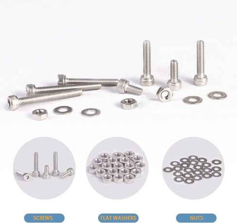 1110PCS M3 x 4/5/6/8/10/12/14/16/18/20/25/30mm Socket Cap Screws, Stainless Steel Socket Hex Head Cap Flat Washers Machine Screws, Screws and Nuts Assortment Kit with Allen Wrench in Saudi Arabia