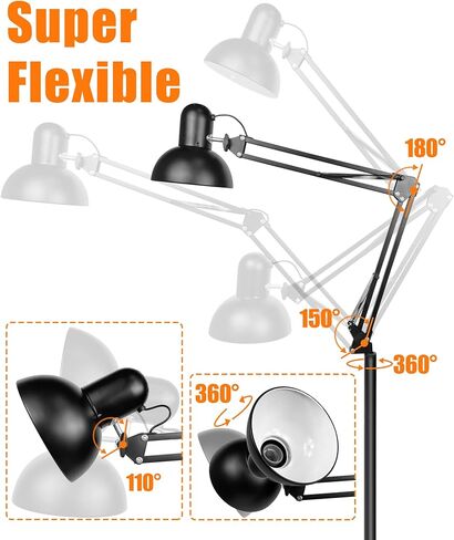 حامل مصباح الزواحف المعدني متعدد المفاصل مع عاكس الضوء، ومقبس المصباح، وذراع التأرجح ومفتاح التشغيل/الإيقاف، يأتي مع ثلاث قواعد قابلة للتبديل للتركيب على الأرض، وحامل حافة المكتب، وحامل الحائط (أقصى ارتفاع 71 بوصة) in Kuwait