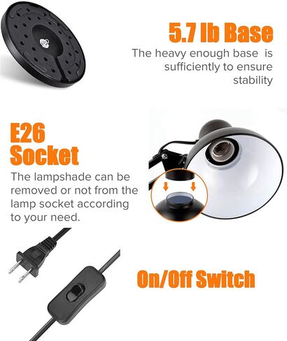 حامل مصباح الزواحف المعدني متعدد المفاصل مع عاكس الضوء، ومقبس المصباح، وذراع التأرجح ومفتاح التشغيل/الإيقاف، يأتي مع ثلاث قواعد قابلة للتبديل للتركيب على الأرض، وحامل حافة المكتب، وحامل الحائط (أقصى ارتفاع 71 بوصة) in Kuwait