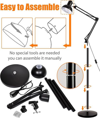 حامل مصباح الزواحف المعدني متعدد المفاصل مع عاكس الضوء، ومقبس المصباح، وذراع التأرجح ومفتاح التشغيل/الإيقاف، يأتي مع ثلاث قواعد قابلة للتبديل للتركيب على الأرض، وحامل حافة المكتب، وحامل الحائط (أقصى ارتفاع 71 بوصة) in Kuwait