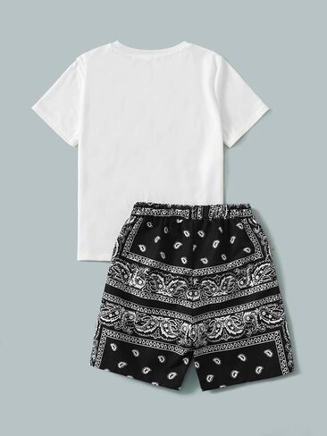 Boy's 2 Piece Outfits Floral Print Short Sleeve Crewneck T Shirt and Shorts Set Summer Outfits in Saudi Arabia