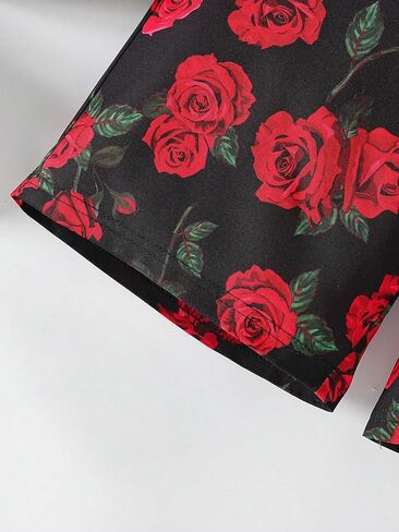 مجموعة ملابس للأولاد مكونة من قطعتين من تي شيرت وشورت بأكمام قصيرة وطبعة زهور وياقة دائرية، ملابس صيفية in Kuwait