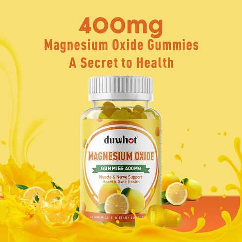 Magnesium Oxide 400mg Gummies for Nerve, Muscle, Bone, and Heart Support, Magnesium Supplement for Women & Men, 60 Vegan Gummies in Saudi Arabia