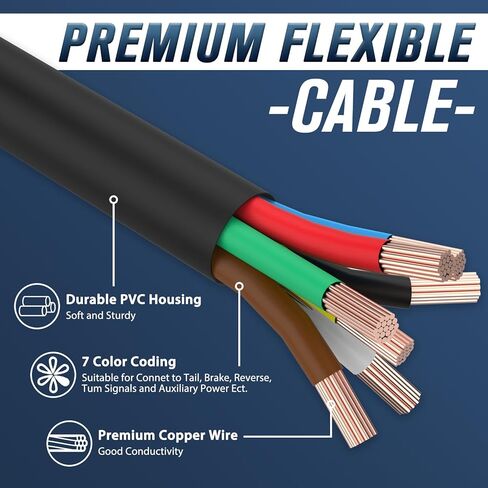 سلك مقطورة مضمن بطول 8 أقدام و7 طرق مع صندوق توصيل 7 عصابة، وحزام أسلاك مقطورة 7 دبابيس مع صندوق توصيل مقاوم للطقس مناسب لمقطورة التخييم RV in Kuwait