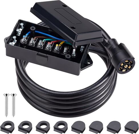 سلك مقطورة مضمن بطول 8 أقدام و7 طرق مع صندوق توصيل 7 عصابة، وحزام أسلاك مقطورة 7 دبابيس مع صندوق توصيل مقاوم للطقس مناسب لمقطورة التخييم RV in Kuwait