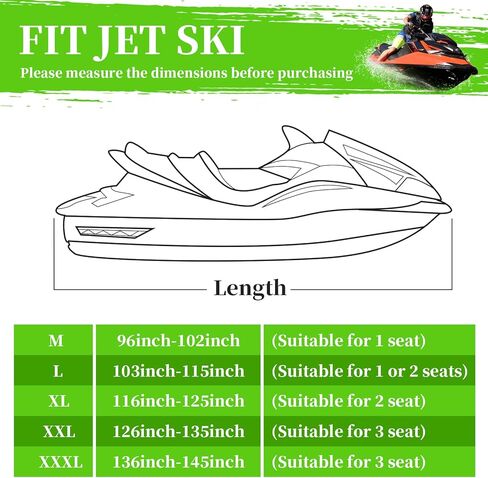 غطاء COVERVIN قابل للمقطورة جت سكي 300D غطاء PWC مقاوم للماء شديد التحمل مع فتحات شرائط عاكسة يناسب Seadoo Yamaha Honda Polaris 3 مقاعد 126 بوصة إلى 135 بوصة L (أسود وبرتقالي) in Kuwait