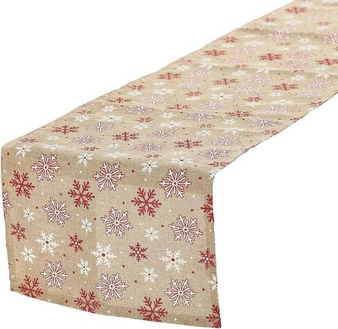 Tosewever Christmas Table Runner for Farmhouse Dining Holiday Birthday Party Table Home Decoration, 14 x 108 Inches Happy Xmas Linen Table Runners (14" x 108", Red/White Snowflake) in Saudi Arabia