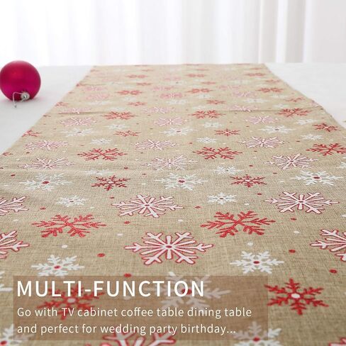 Tosewever Christmas Table Runner for Farmhouse Dining Holiday Birthday Party Table Home Decoration, 14 x 108 Inches Happy Xmas Linen Table Runners (14" x 108", Red/White Snowflake) in Saudi Arabia