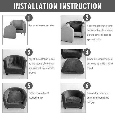 cjc Velvet Club Chair Cover Slipcover,2-Piece Barrel Tub Chair Cover for Living Room Armchair Sofa Covers with Cushion Covers,Washable Furniture Protector for Club Chairs(B Velvet-Black,1PC) in Saudi Arabia