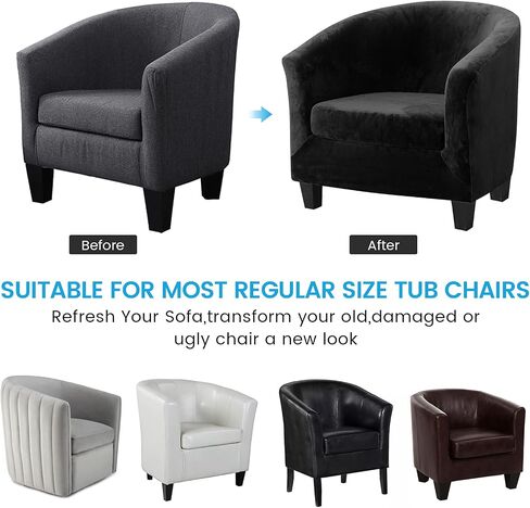 cjc Velvet Club Chair Cover Slipcover,2-Piece Barrel Tub Chair Cover for Living Room Armchair Sofa Covers with Cushion Covers,Washable Furniture Protector for Club Chairs(B Velvet-Black,1PC) in Saudi Arabia
