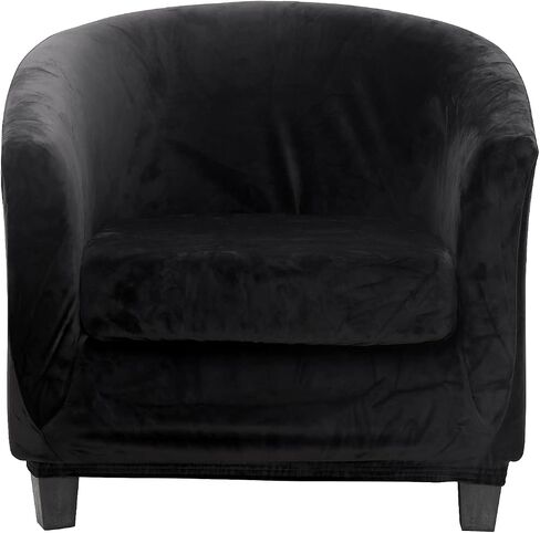 cjc Velvet Club Chair Cover Slipcover,2-Piece Barrel Tub Chair Cover for Living Room Armchair Sofa Covers with Cushion Covers,Washable Furniture Protector for Club Chairs(B Velvet-Black,1PC) in Saudi Arabia