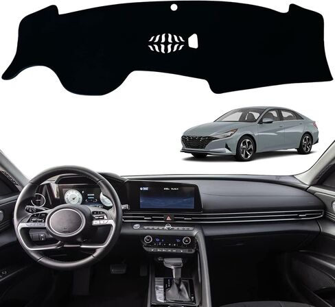 طقم سجادة لوحة القيادة للوحة القيادة لسيارة Hyundai Elantra 2021 up SE SEL Limited Blue N Line واقي من الشمس غير قابل للانزلاق مخصص (زخرفة سوداء) in Saudi Arabia