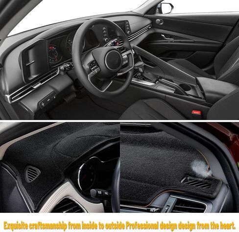 طقم سجادة لوحة القيادة للوحة القيادة لسيارة Hyundai Elantra 2021 up SE SEL Limited Blue N Line واقي من الشمس غير قابل للانزلاق مخصص (زخرفة سوداء) in Saudi Arabia
