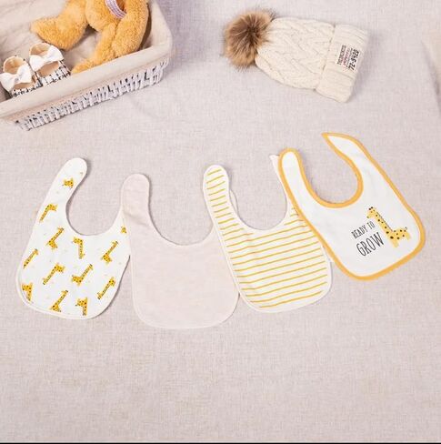 مجموعة من 6 مرايل أطفال من القطن المقاوم للماء من REBE & CO للفتيات والأولاد من أجل تناول الطعام مع أزرار كبس ومرايل التسنين ومرايل التغذية ودش الطفل حديث الولادة (الزرافة) in Kuwait