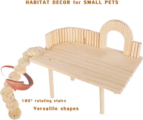 Wooden Hamster Stand Platform and Ladders for Guinea Pig Play Food Bowl Bottle,Small Pet Wooden Desk with Legs for Hamster Ladder Rat Climbing in Saudi Arabia