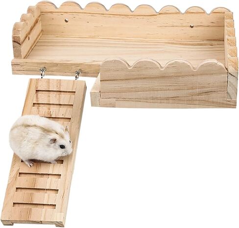Wooden Hamster Stand Platform and Ladders for Guinea Pig Play Food Bowl Bottle,Small Pet Wooden Desk with Legs for Hamster Ladder Rat Climbing in Saudi Arabia
