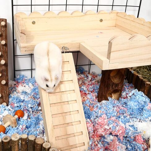 Wooden Hamster Stand Platform and Ladders for Guinea Pig Play Food Bowl Bottle,Small Pet Wooden Desk with Legs for Hamster Ladder Rat Climbing in Saudi Arabia