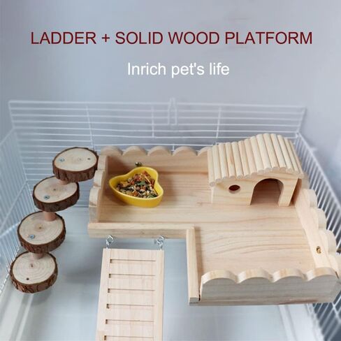 Wooden Hamster Stand Platform and Ladders for Guinea Pig Play Food Bowl Bottle,Small Pet Wooden Desk with Legs for Hamster Ladder Rat Climbing in Saudi Arabia