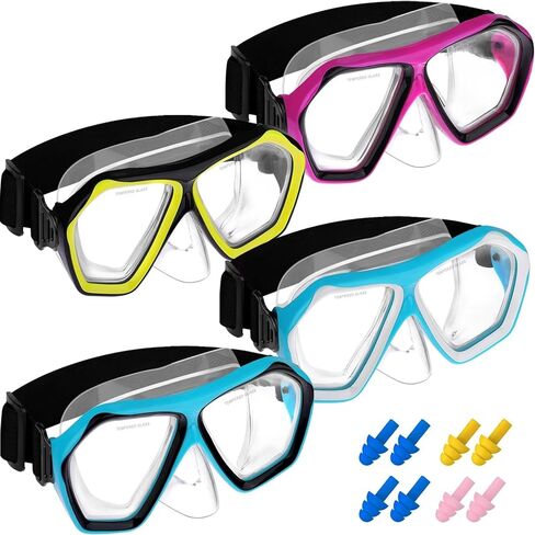 4 عبوات من نظارات السباحة للبالغين مع غطاء للأنف - قناع سباحة لنظارات حمام السباحة مع مجموعة سدادات أذن للسباحة - نظارات أنف مضادة للضباب مع حزام من القماش - قناع غوص نظارات للشباب مع غطاء للأنف in Kuwait