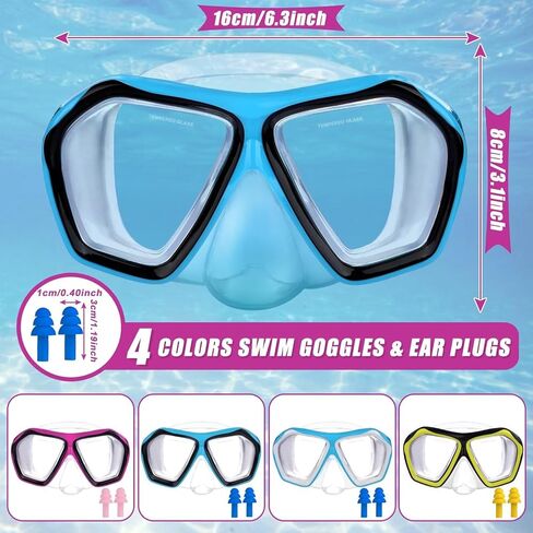 4 عبوات من نظارات السباحة للبالغين مع غطاء للأنف - قناع سباحة لنظارات حمام السباحة مع مجموعة سدادات أذن للسباحة - نظارات أنف مضادة للضباب مع حزام من القماش - قناع غوص نظارات للشباب مع غطاء للأنف in Kuwait