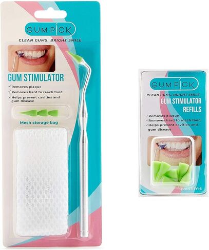 Gum Stimulator with Rubber Tip Refills - Premium Aluminum Designed Gum & Teeth Massager Stimulator - Effectively Remove Plaque & Prevent Gingivitis (4 Soft & 6 Normal Tips Included) - Green in Saudi Arabia