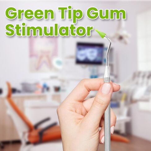 Gum Stimulator with Rubber Tip Refills - Premium Aluminum Designed Gum & Teeth Massager Stimulator - Effectively Remove Plaque & Prevent Gingivitis (4 Soft & 6 Normal Tips Included) - Green in Saudi Arabia