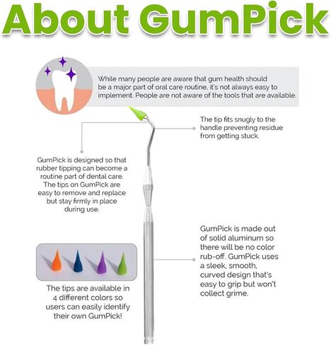 Gum Stimulator with Rubber Tip Refills - Premium Aluminum Designed Gum & Teeth Massager Stimulator - Effectively Remove Plaque & Prevent Gingivitis (4 Soft & 6 Normal Tips Included) - Green in Saudi Arabia