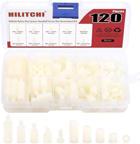 Hilitchi 120 قطعة M4 ذكر أنثى نايلون سداسي فاصل المواجهة برغي الجوز مجموعة متنوعة (نايلون M4) in Kuwait