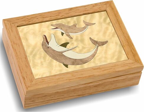 Wood Dolphin Gift Box - Trinket Organizer With Hinged Lid - Store Rings, Bracelets, Watches, Coins - Great Gift For Any Occasion - Birthdays, Christmas, Graduation - (#2115BH 6x8x2) in Saudi Arabia