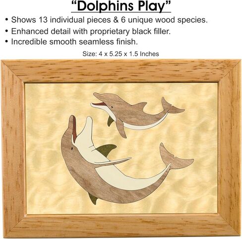 Wood Dolphin Gift Box - Trinket Organizer With Hinged Lid - Store Rings, Bracelets, Watches, Coins - Great Gift For Any Occasion - Birthdays, Christmas, Graduation - (#2115BH 6x8x2) in Saudi Arabia