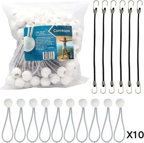 Heavy Duty 6" 100 PC Ball Bungee Canopy Tarp Tie Down Cord White Color Bonus 6 PK Mini Bungee Cord in Saudi Arabia