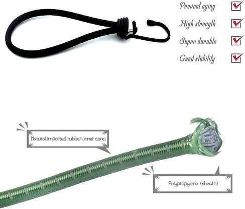 Bungee Cords Heavy Duty Outdoor by Garloy,10 Pcs Mini Bungee Cords with Hooks,8 Inch Durable Rubber Canopy Ties Ideal for Tarps Tents Wire Racks and other Camping Accessories in Saudi Arabia