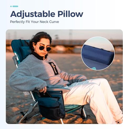 LET'S CAMP Backpack Beach Chair Set of 2, 4-Position Classic Lay Flat Support 250LBS, Storage Pouch and Towel Bar,Pillow and Padded Shoulder Straps, Wave Blue in Saudi Arabia