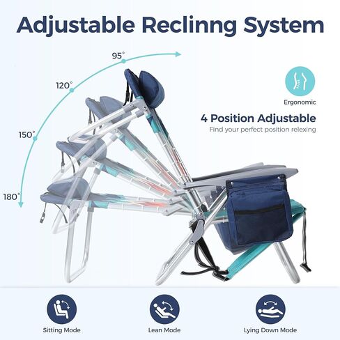 LET'S CAMP Backpack Beach Chair Set of 2, 4-Position Classic Lay Flat Support 250LBS, Storage Pouch and Towel Bar,Pillow and Padded Shoulder Straps, Wave Blue in Saudi Arabia