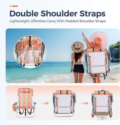 LET'S CAMP Backpack Beach Chair Set of 2, 4-Position Classic Lay Flat Support 250LBS, Storage Pouch and Towel Bar,Pillow and Padded Shoulder Straps, Wave Blue in Saudi Arabia